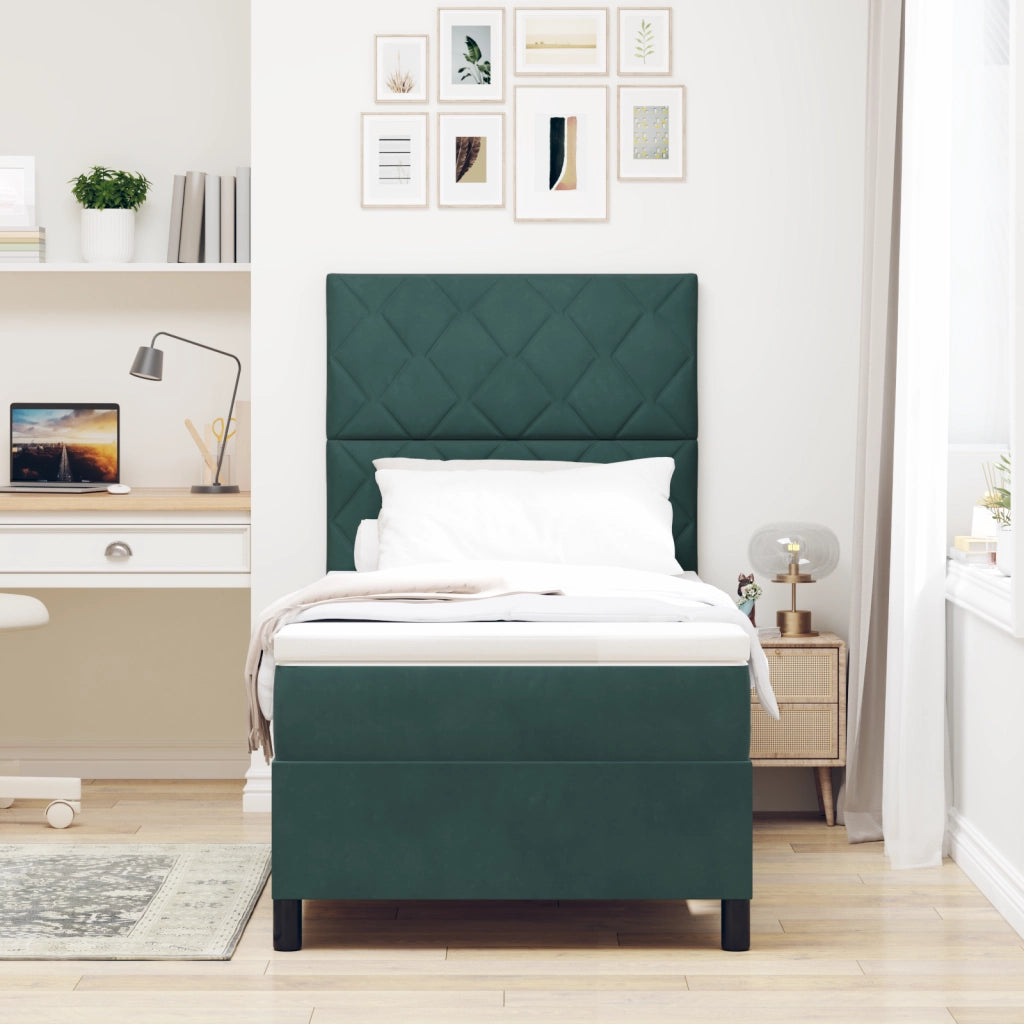 Letto a box spring  con materasso e LED Verde Scuro 90x190 cm Velluto