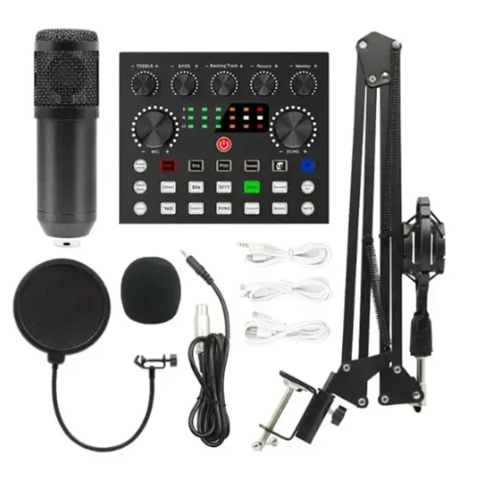 Trade Shop - Set Professionale Con Microfono A Condensatore Scheda Audio Q-sk8 Per Podcast Registrazione -