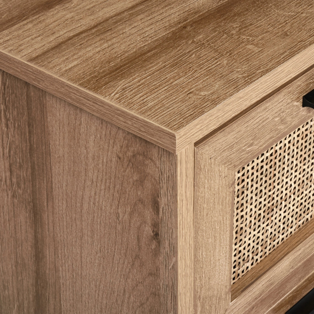 Mobiletto da bagno in particelle di legno chiaro Rattan frontale a treccia 60 x 60 cm Boho Design