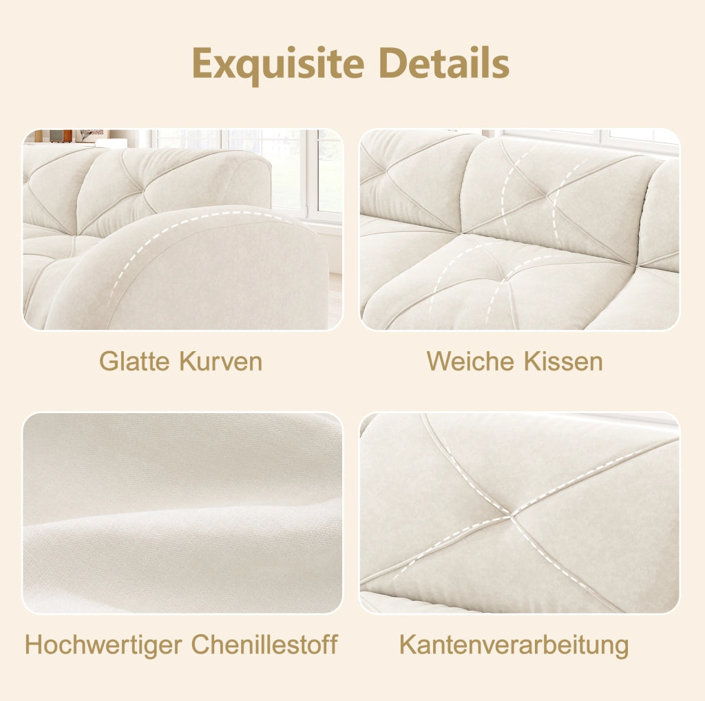 Divano modulare angolare 358x171x76 cm in chenille beige chiaro; design senza struttura