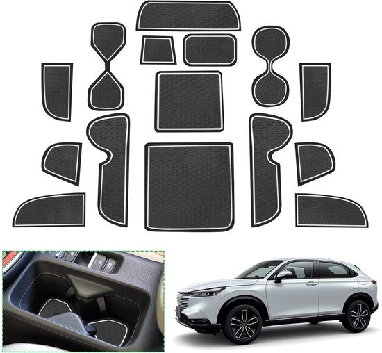 Accessori per Honda HR-V 2022-2024 2025, Antislipmatten in gomma, Bekerhoudermatten per console centrale, Opbergboxmatten, Deurnaadmatten, per HRV Accessori (Bianco)
