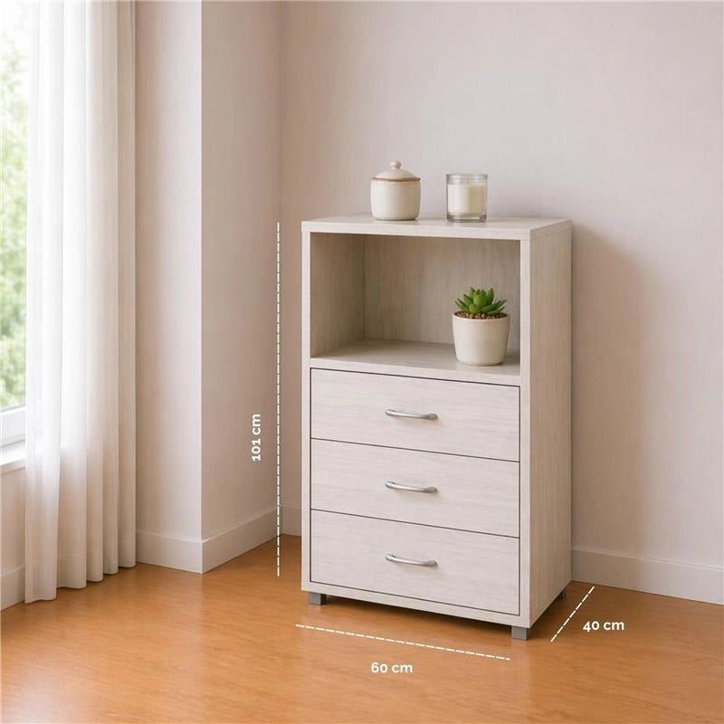 CASSETTIERA 3 CASSETTI E UN RIPIANO IN LEGNO BIANCO DIMENSIONI  60X40X101CM