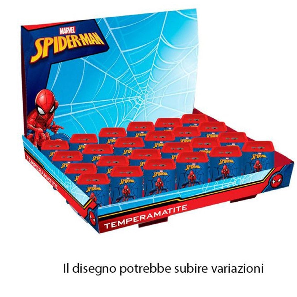Trade Shop - Set 24pz Temperamatite Latta Quadrato Doppio Foro Spiderman Scuola Regali Bambini 961433 -