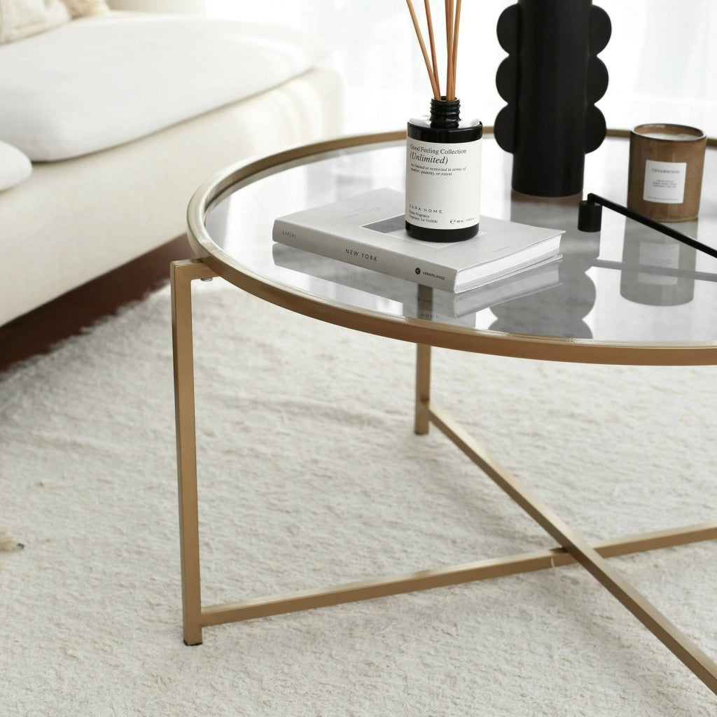 Ecaterina, Tavolino da Salotto Effetto Fume, 83x83x40h cm oro