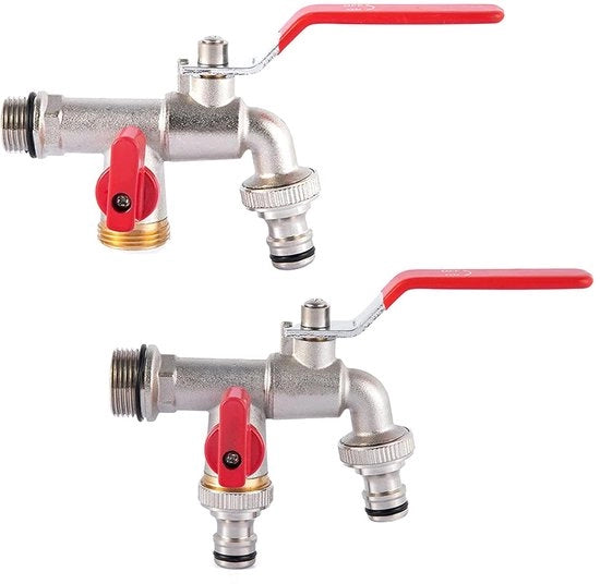 Doppia valvola esterna, doppia uscita e connessione lavatrice, "1/2*3/4*3/4 doppia faccia [4 punti allungati dritta]" connessione wanda, rame, rosso