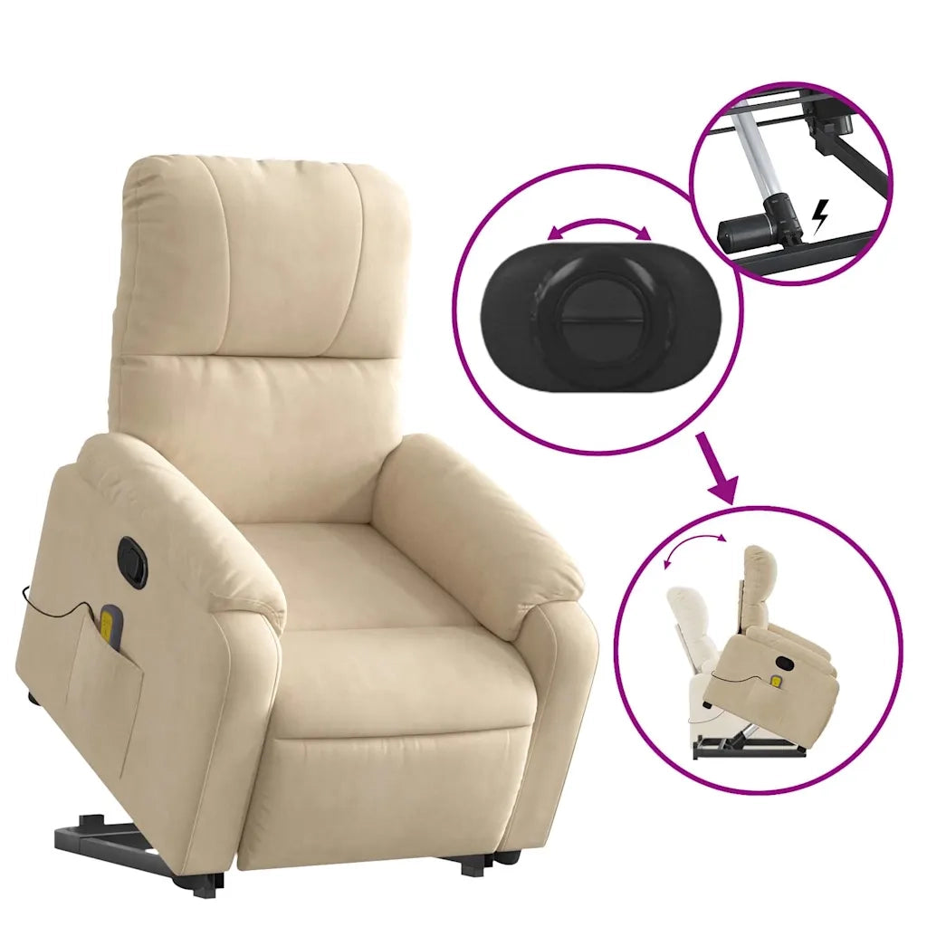 Poltrona Alzapersona Reclinante Massaggiante Crema Microfibra 3204940