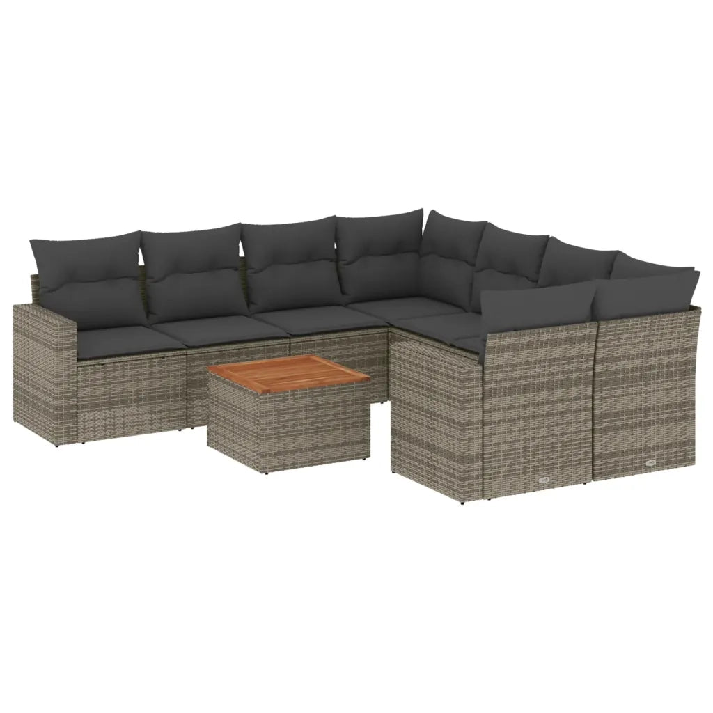 Set Divano da Giardino 9 pz con Cuscini Grigio in Polyrattan 3224051