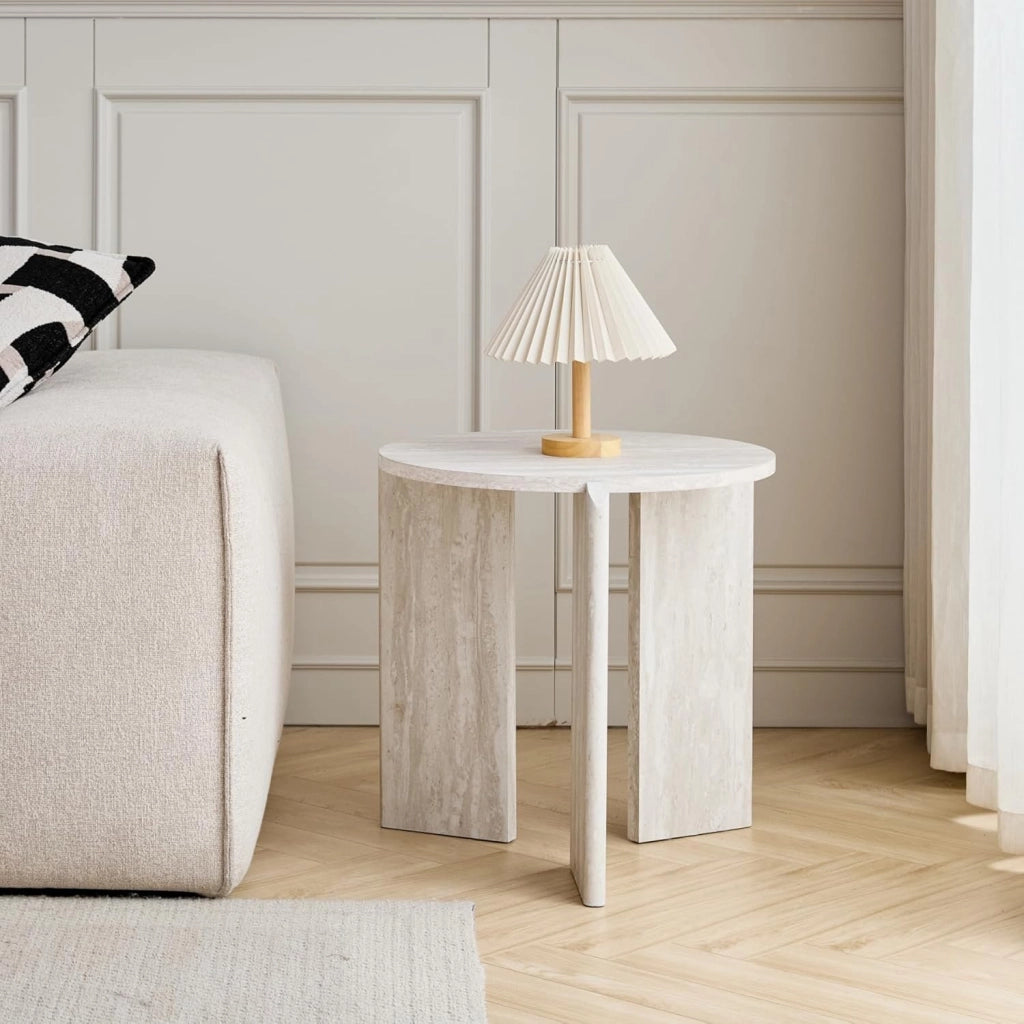 GrandCA HOME Set di Tavolini da Caffè da 2 Pezzi, Tavolino Moderno Nordico a Tre Gambe, Materiale MDF, per Soggiorno, Camera da Letto (Travertino Grigio)