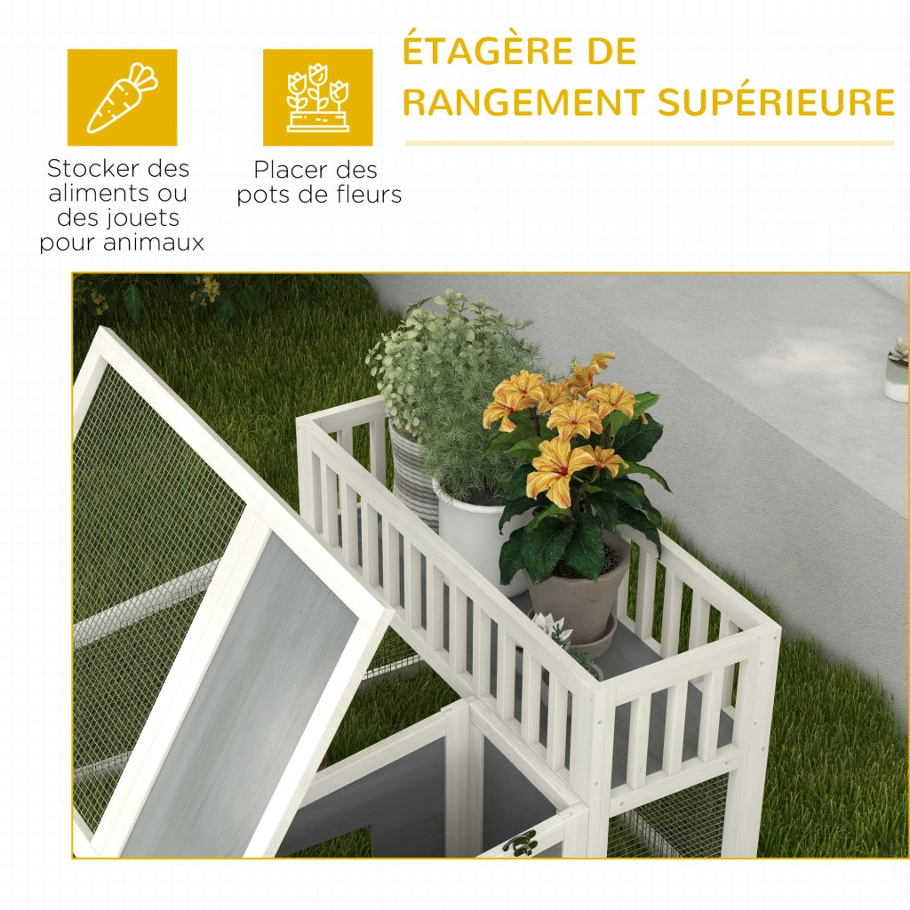 Gabbia per conigli in legno con ripiano per piante ¨C zephmum ¨C 94x90x60 cm