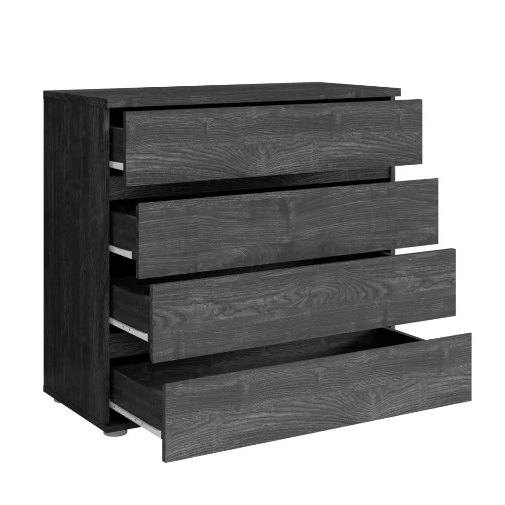 Camera completa VELTIS - Letto 180x200 LED con doghe + armadio + cassettiera + comodini - Frassino nero