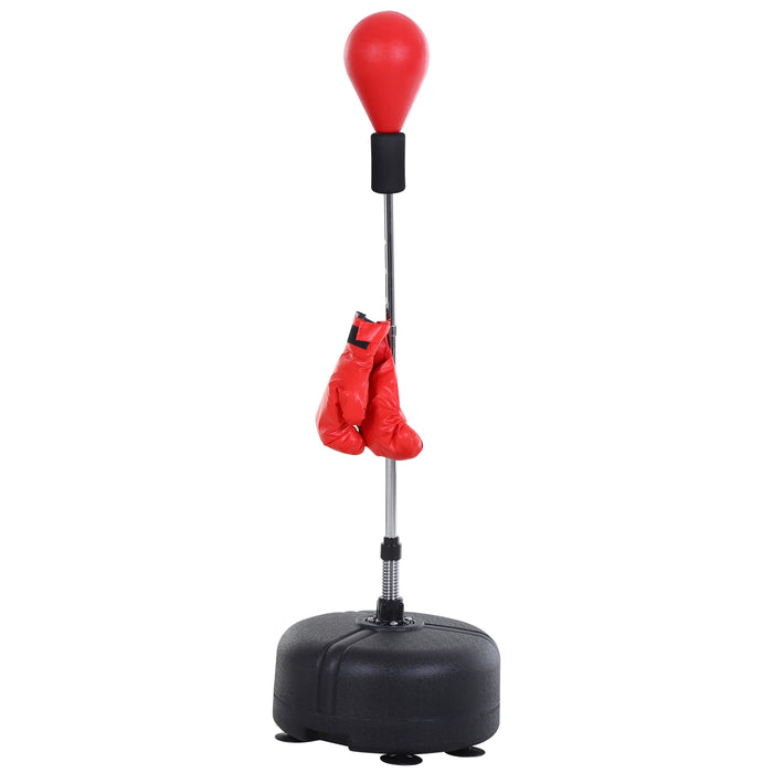 Punching Ball Regolabile Altezza 136-154 cm con Guanti per Allenamento Rosso