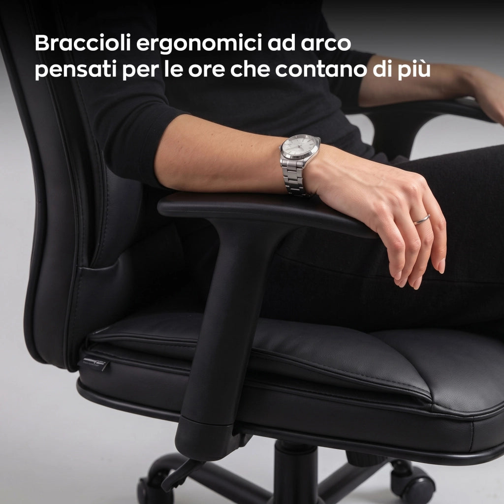 Yūto - Sedia Da Ufficio Ergonomica 50x131x47 cm Poltrona Direzionale Comoda con Ruote Girevoli in Similpelle Nera
