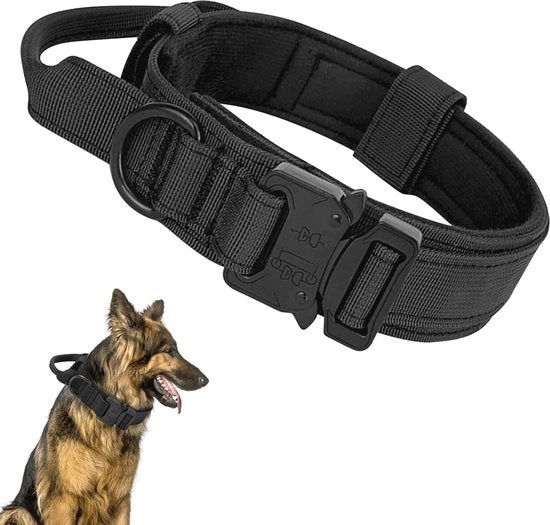 Cinturone da Cane Tattico - Regolabile con Maniglia, Nylon, Nero, per Cani di Taglia Media e Grande