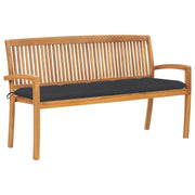 Panca da giardino mobili da esterno per patio panca da terrazza impilabile con cuscino 159 cm legno massello di teak 02_0011701