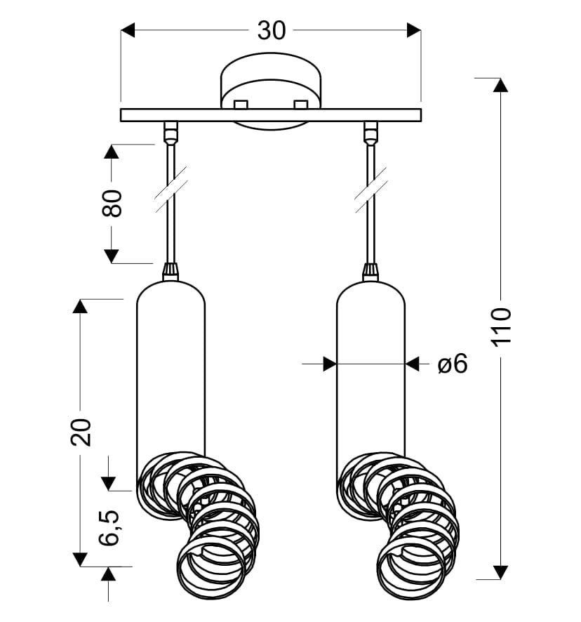 Lampada a sospensione Tuba Candellux nera 2xGU10 Ø6 cm