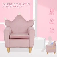 Poltrona per Bambini in Tessuto Effetto Velluto Rosa con Schienale a Corona, 50.2x41.9x57.8 cm