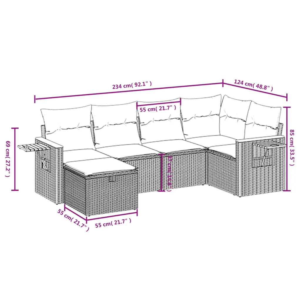 Set Divano da Giardino 6 pz con Cuscini Beige in Polyrattancod mxl 89767