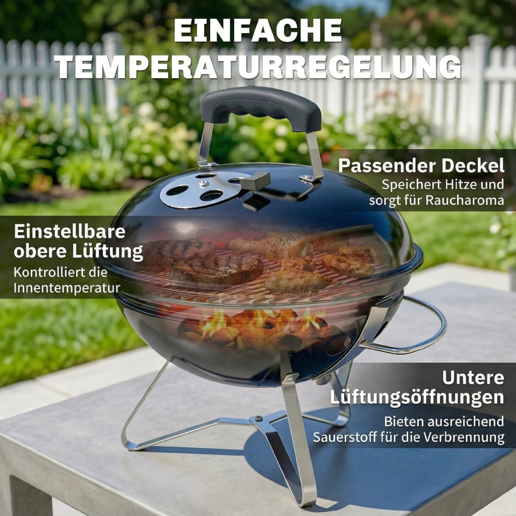 Barbecue portatile a carboncino con coperchio ¨C zephmum ¨C 41x41x44 cm nero