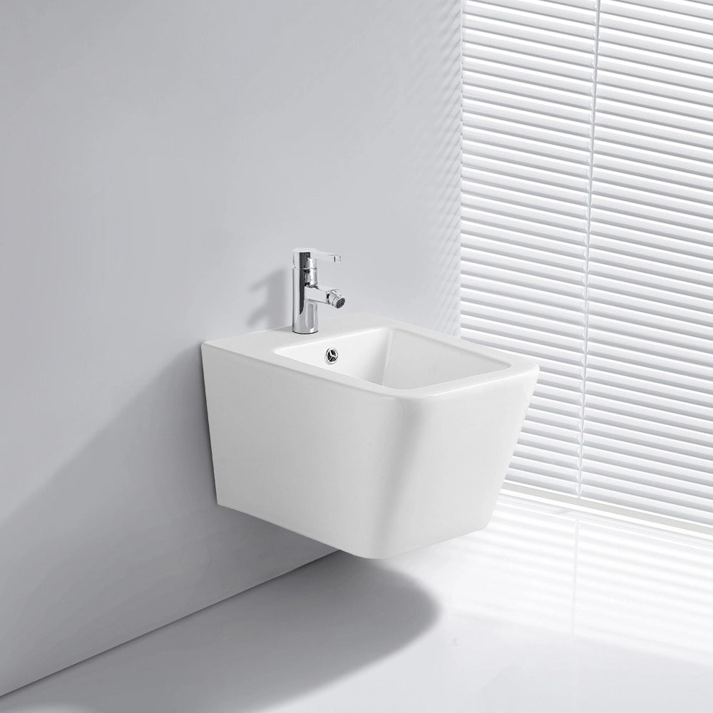 Bidet Sospeso YJ-1383 in Ceramica Bianco Lucido dal Design Squadrato