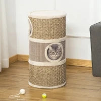 Casetta per Gatti Tiragraffi a Torre 3 Nicchie Corda in Sisal Alga Marina