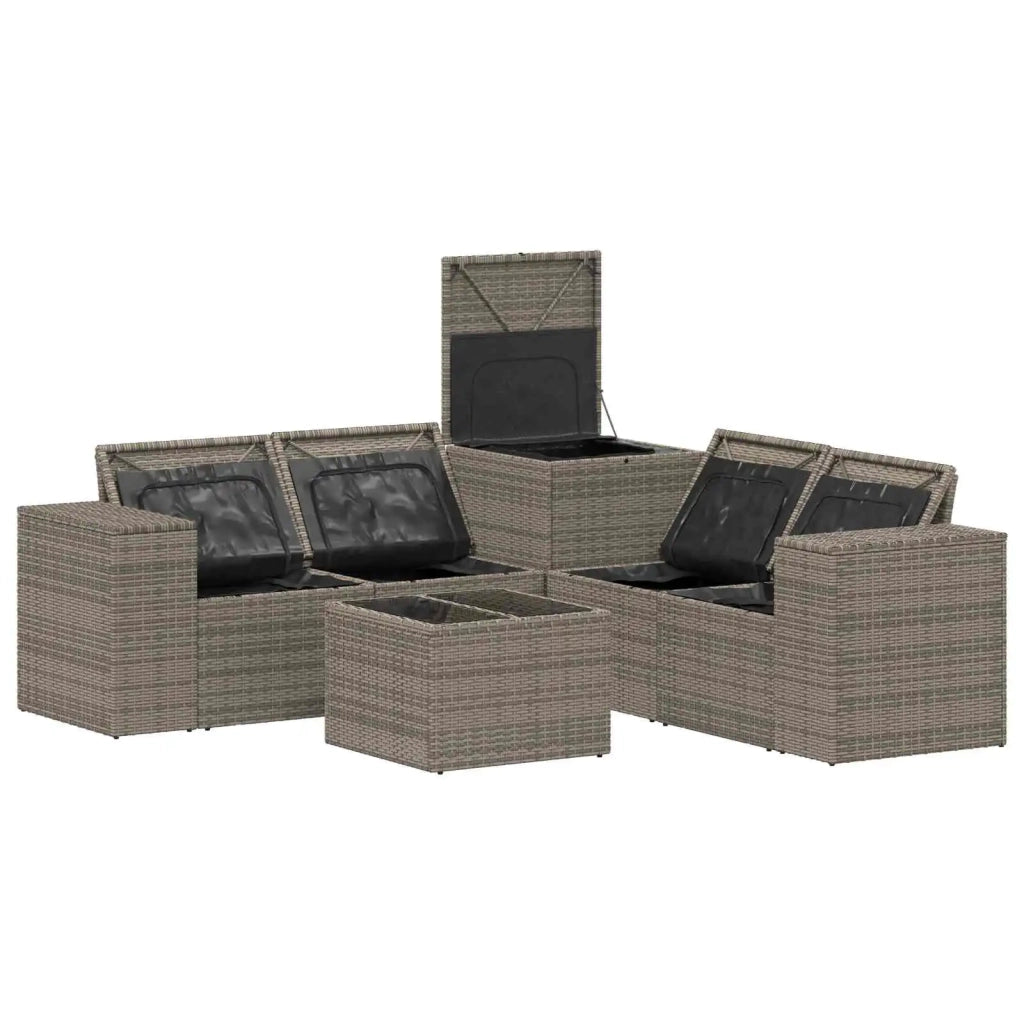 Set di divani 6 pz Grigio e Blu Navy Rattan sintetico e Acciaio 3447569