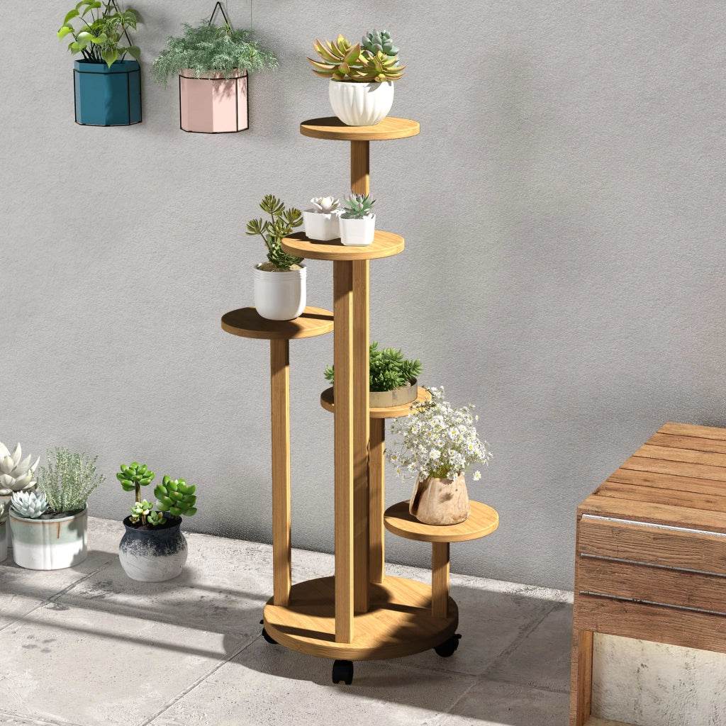 Tavolo per piante in bamb¨´ con ruote 5 livelli ¨C zephmum ¨C 33x33x90 cm
