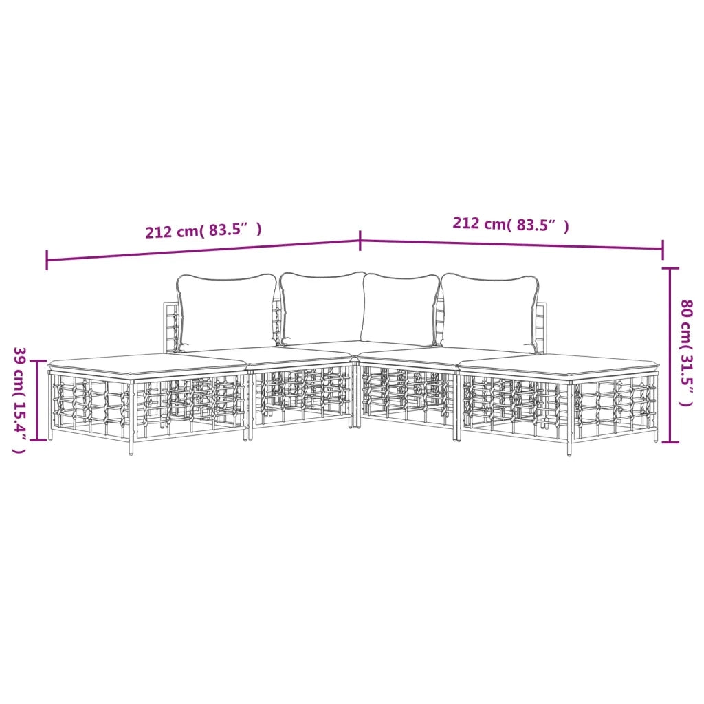 Set Divani da Giardino 5 pz | Set Salotto da Giardino con Cuscini Antracite in Polyrattan