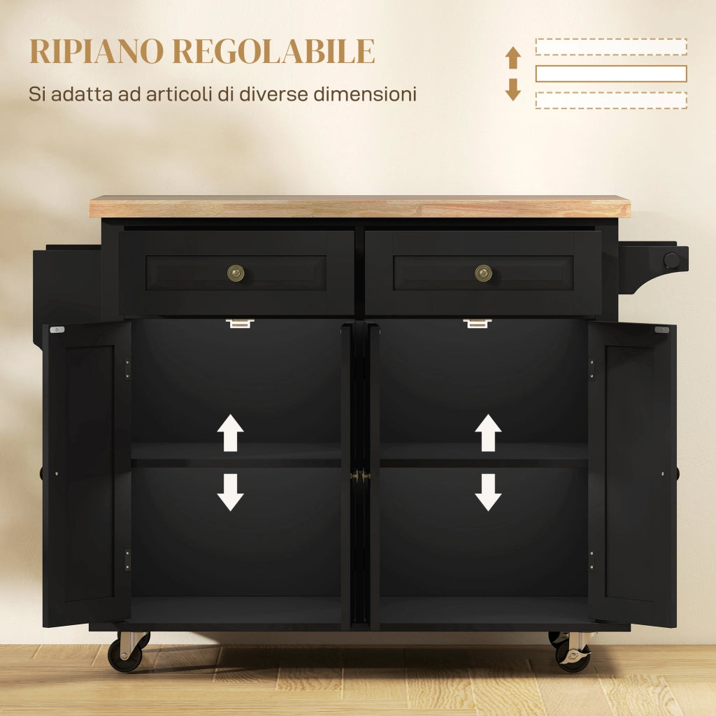 Carrello da Cucina con Ruote e Ripiani Regolabili ¨C zephmum ¨C Nero, Legno, 111x44.5x82.5 cm