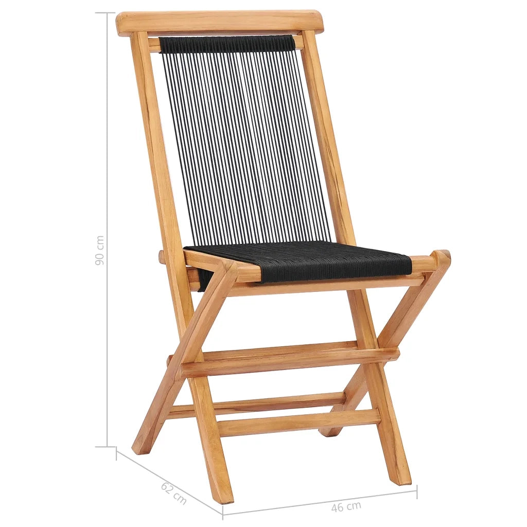 Sedie da Giardino Pieghevoli 2pz Legno Massello di Teak e Corda 49363