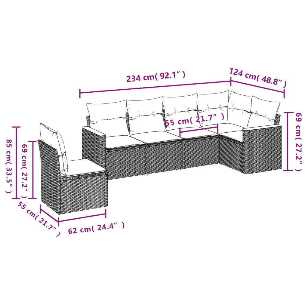 Set Divano da Giardino 6 pz con Cuscini Beige Misto Polyrattan 3226017