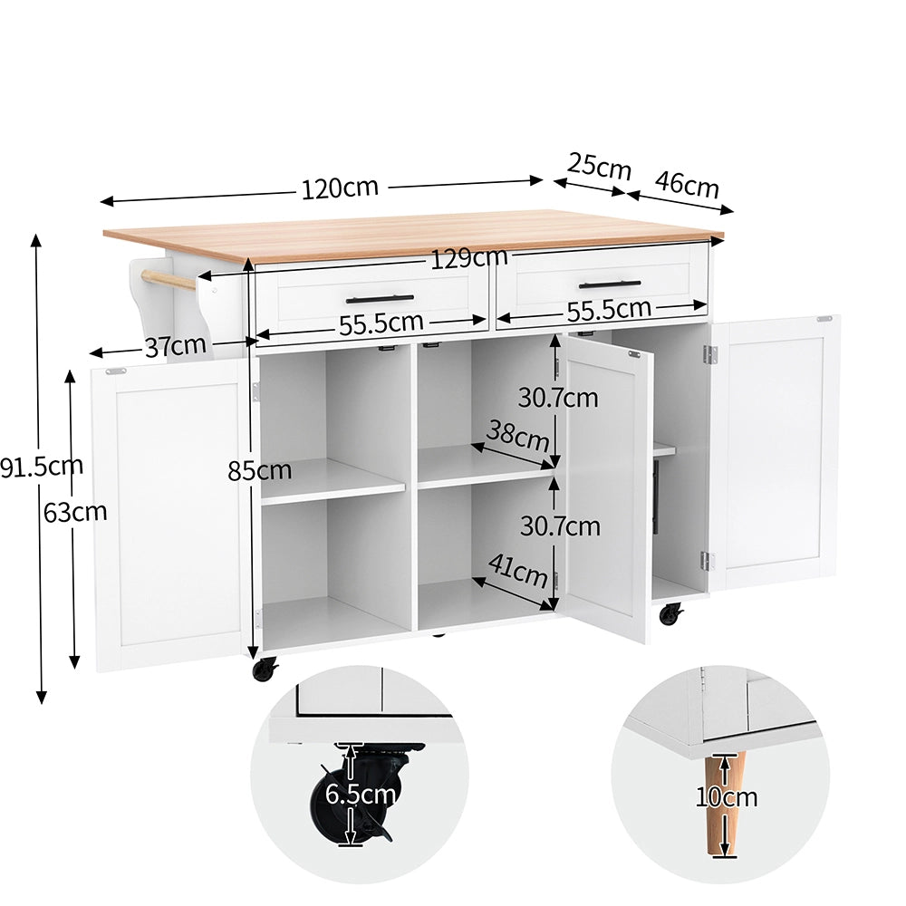 Buffet con piano ribaltabile - Xylo - 129x46x91cm bianco 2 cassetti