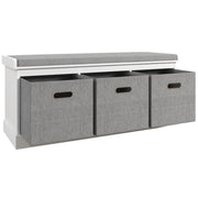 Panca Scarpiera 105x35x47 cm 3 Ceste e Seduta Imbottita in Legno Bianco e Grigio
