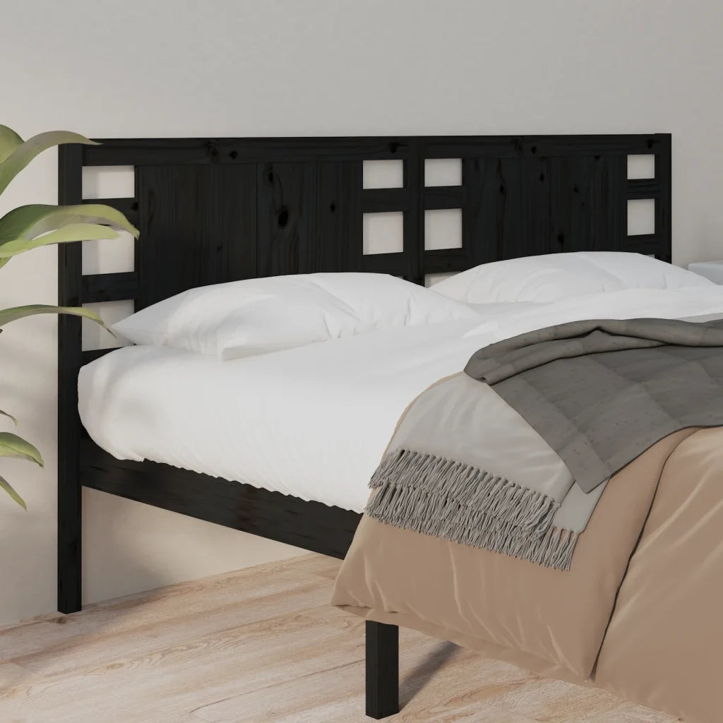 Testiera per Letto-Testata-Testiera Decorativa Nera 206x4x100 cm in Legno Massello di Pino 882941