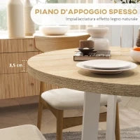Tavolo da Pranzo Rotondo Moderno per 4 Persone, Ø100x75cm, Legno Naturale e Bianco
