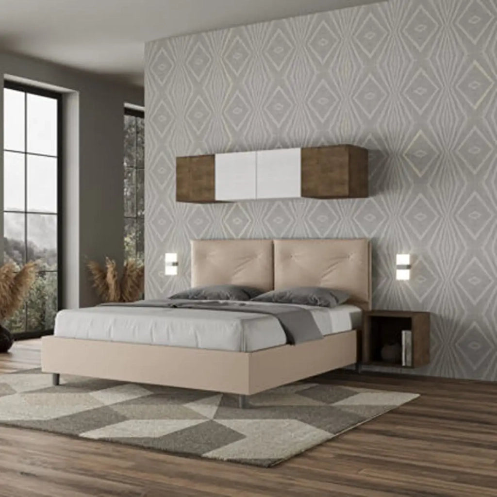 Letto matrimoniale con rete imbottito 160x210 similpelle tortora Appia