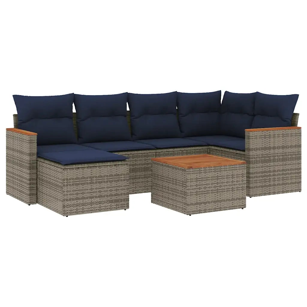 Set Divani da Giardino 7 pz con Cuscini Grigio in Polyrattan 3226187