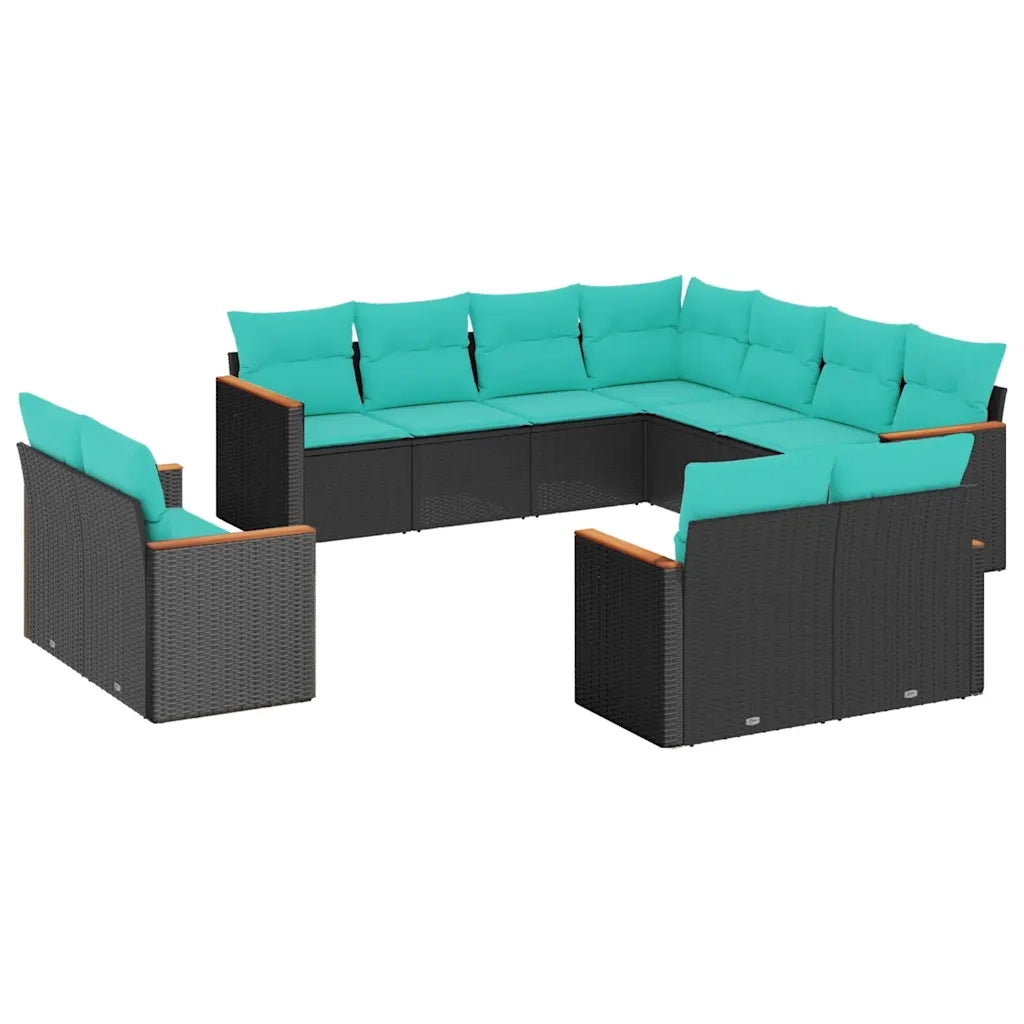 Set Divani da Giardino 11 pz con Cuscini Nero in Polyrattan 3226498