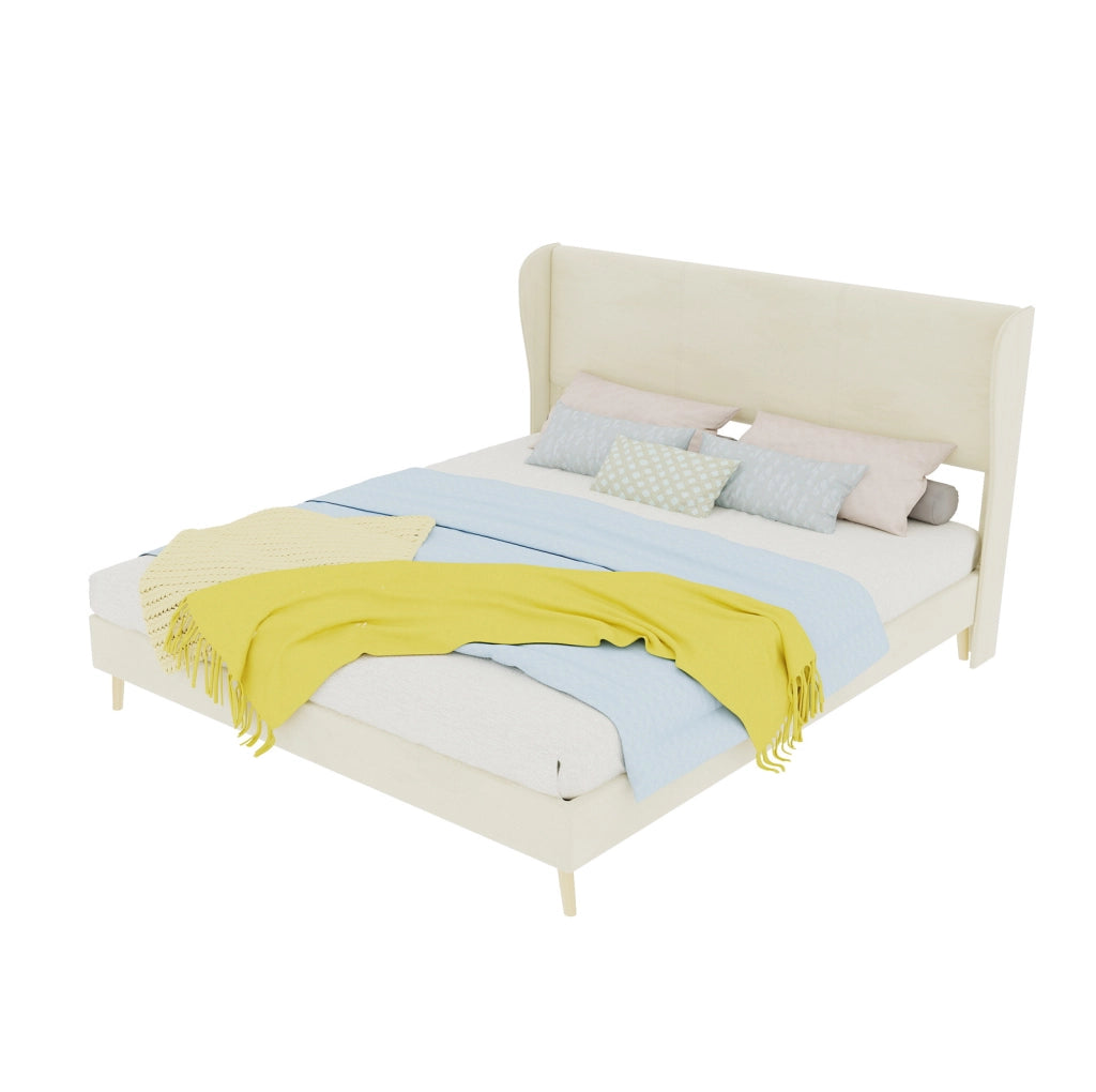 Letto imbottito 160x200 cm in tessuto e metallo beige senza contenitore -
