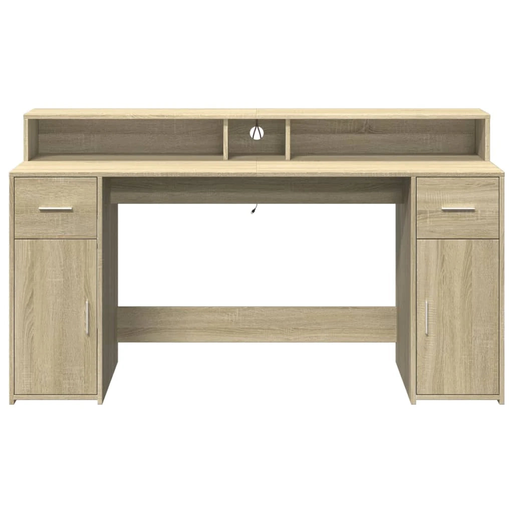 Scrivania tavolo postazione di lavoro mobile per computer scrivania da studio con luci a LED legno ingegnerizzato rovere Sonoma marrone 02_0023421