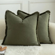 Set di 2 cuscini in cotone neutro con pennellini 50x50cm cuscini decorativi cuscini di stile boho cuscini per divano cuscini per letto cuscini per salotto arredamento per la casa verde oliva