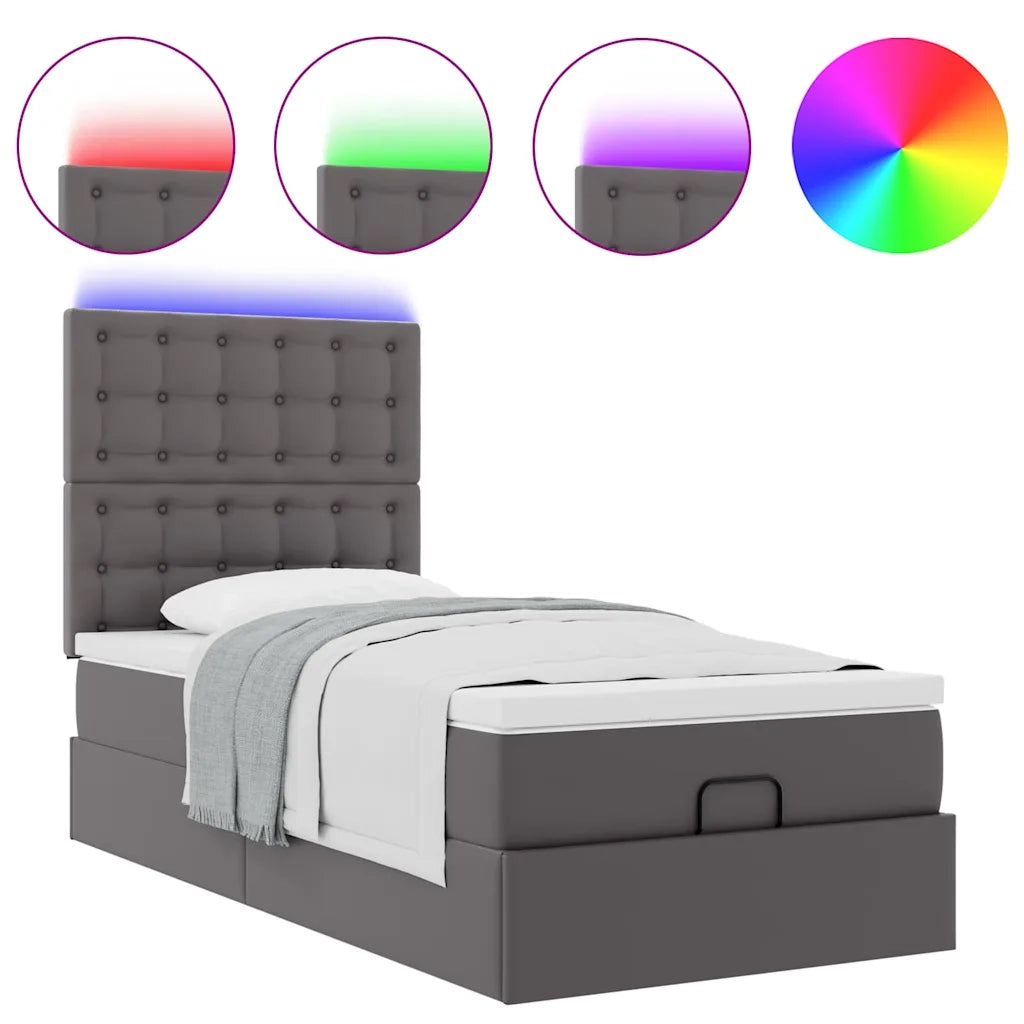 Struttura Letto Pouf con Materasso Grigio 90x200 cm Similpelle 3313833