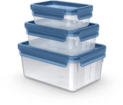 Set di contenitori alimentari Clip & Close Eco, 3 pezzi, 0,55/1,0/2,2 L, design eco-sostenibile, impermeabile, igienico, resistente a forno a microonde, congelatore e lavastoviglie, BPA-free, blu, N1171800