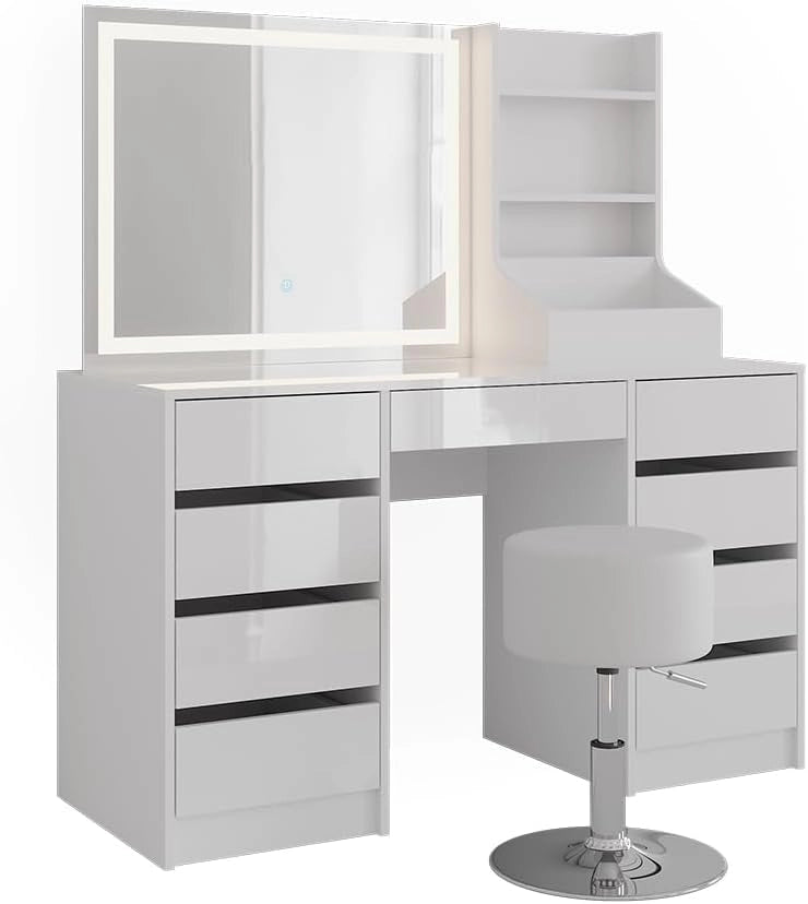 Tavolo da toeletta Sherry, Bianco/bianco lucido, 128.2 cm 4 parti
