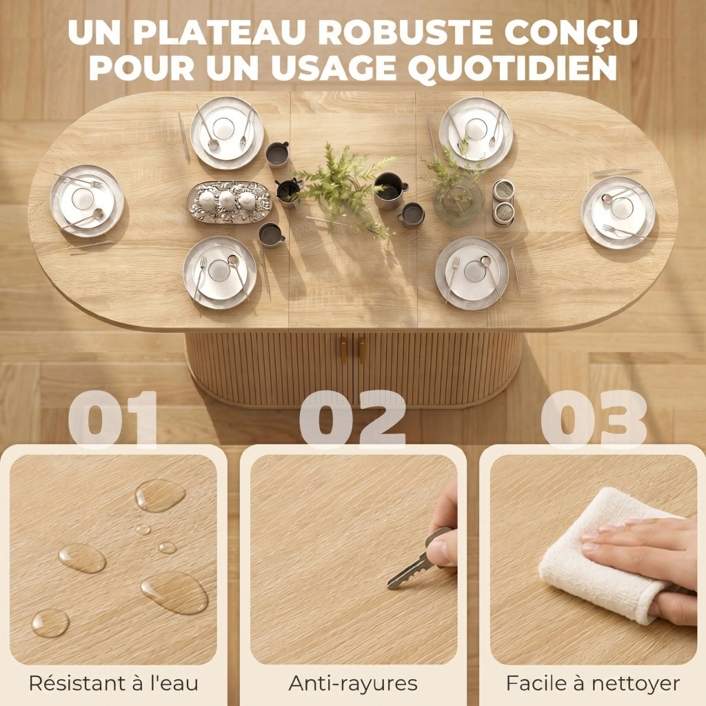 Table à Manger Ovale pour 6 Personnes Moderne 180x80x75cm Chêne