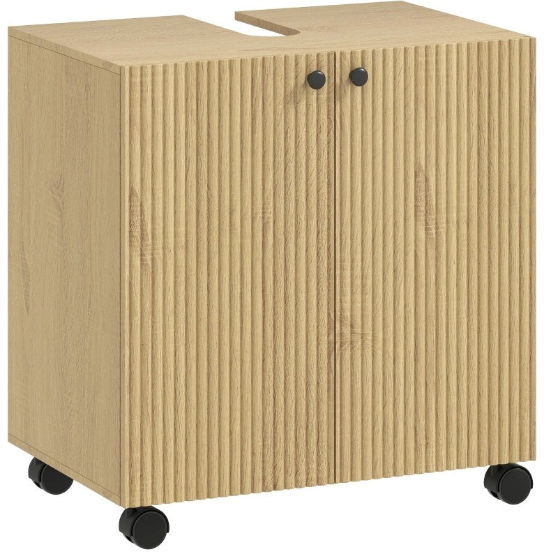Mobile sottolavabo in legno con ruote e ripiano regolabile