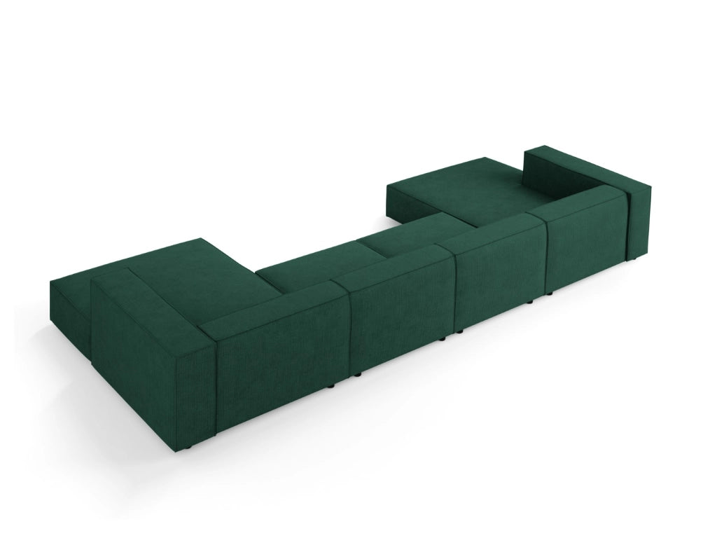 Cosmopolitan Design - Divano panoramico "Arendal" 6 posti in ciniglia con effetto a coste verde bottiglia 
