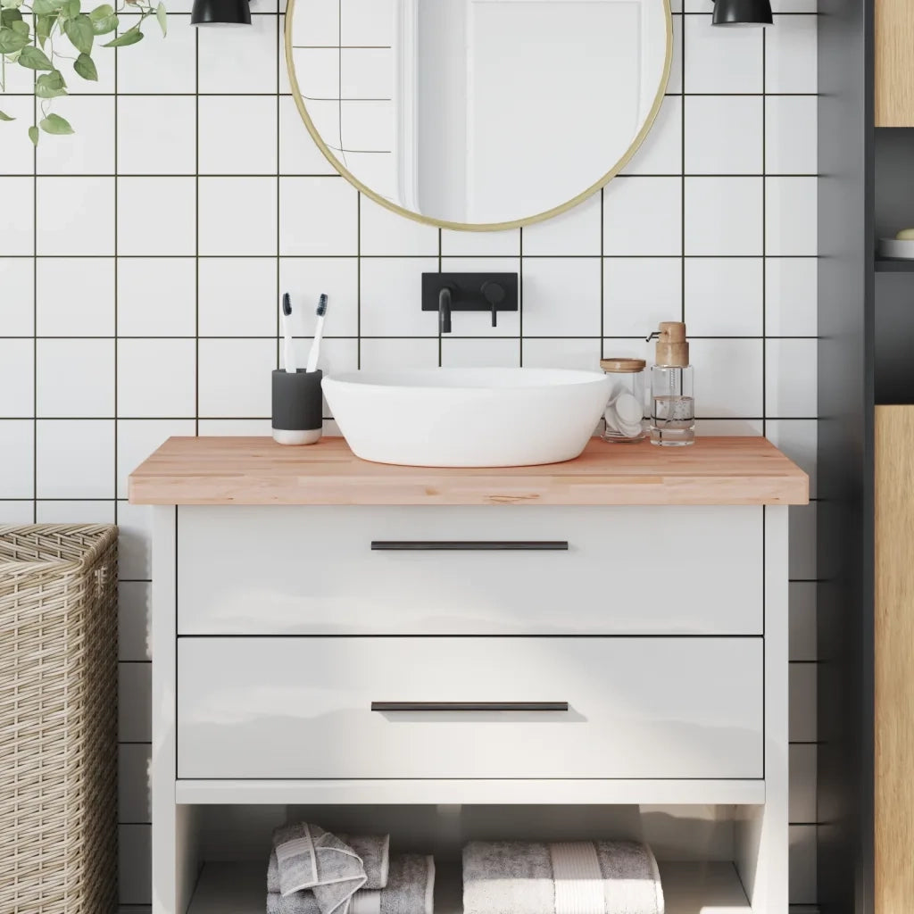 Piano Bagno 100x60x4 cm in Legno Massello di Faggiocod mxl 131774