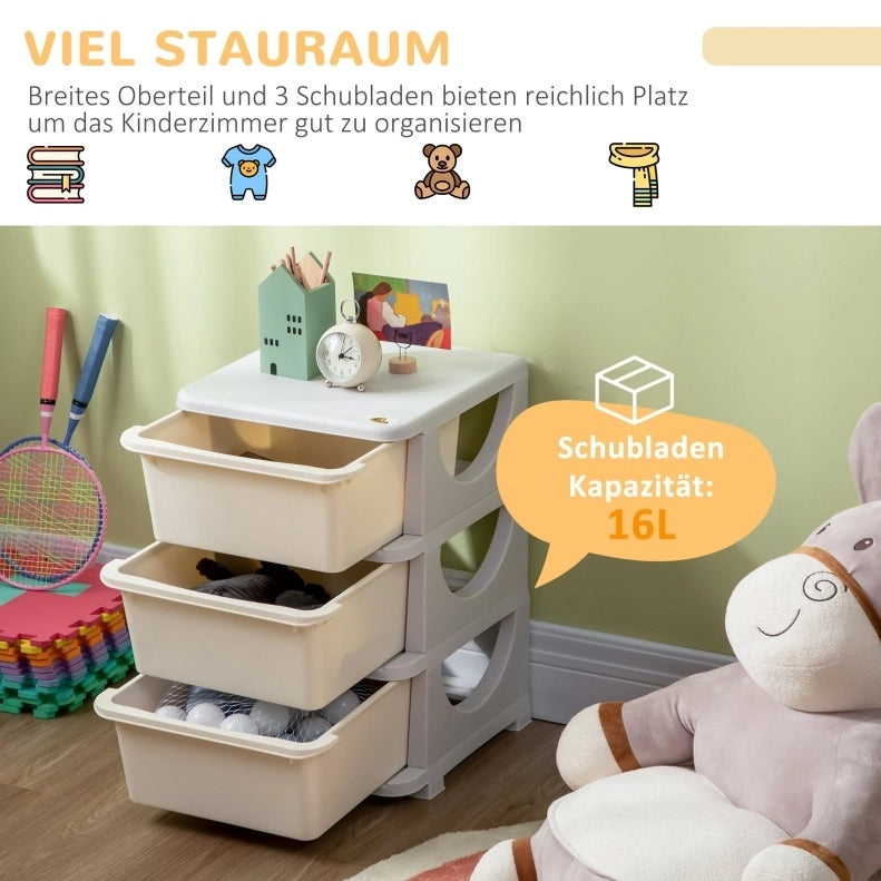 Mobile contenitore per bambini con 3 cassetti estraibili bianco crema