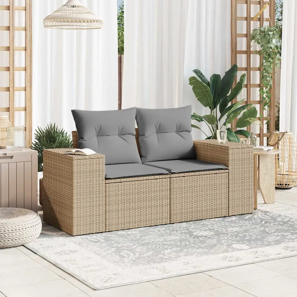 Divano da Giardino con Cuscini a 2 Posti-Sofa da Giardino-Divano da esterno Beige in Polyrattan 524103