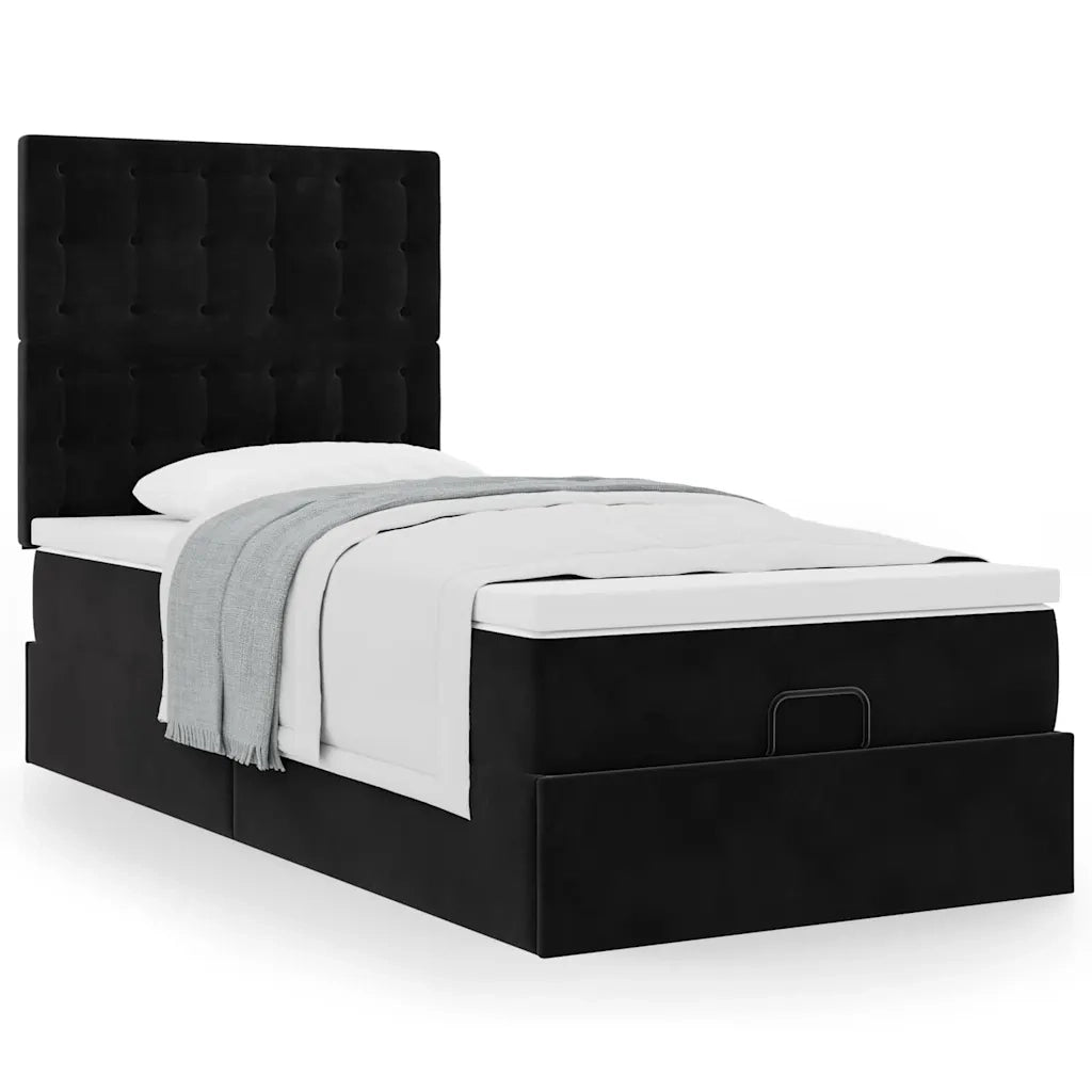 Struttura Letto Pouf con Materassi Nero 100x200 cm Velluto 3313597